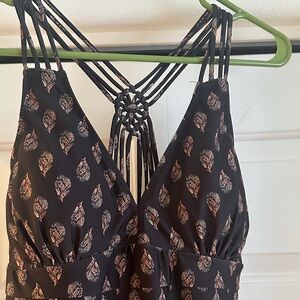 Fat Face Black and Tan Leaf Print One Piece Swimsuit